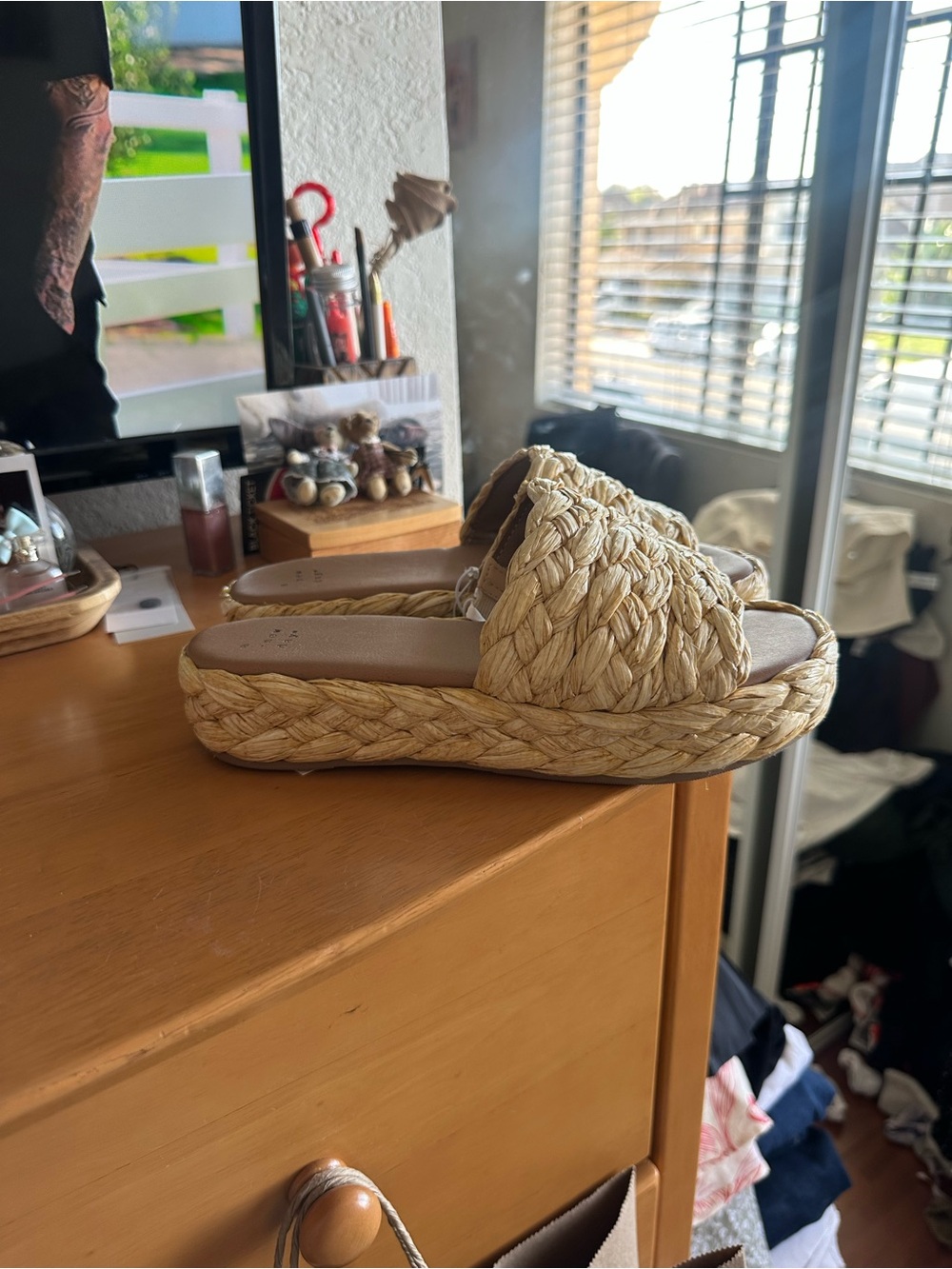 a new day Natural Braided Platform Slide Sandals